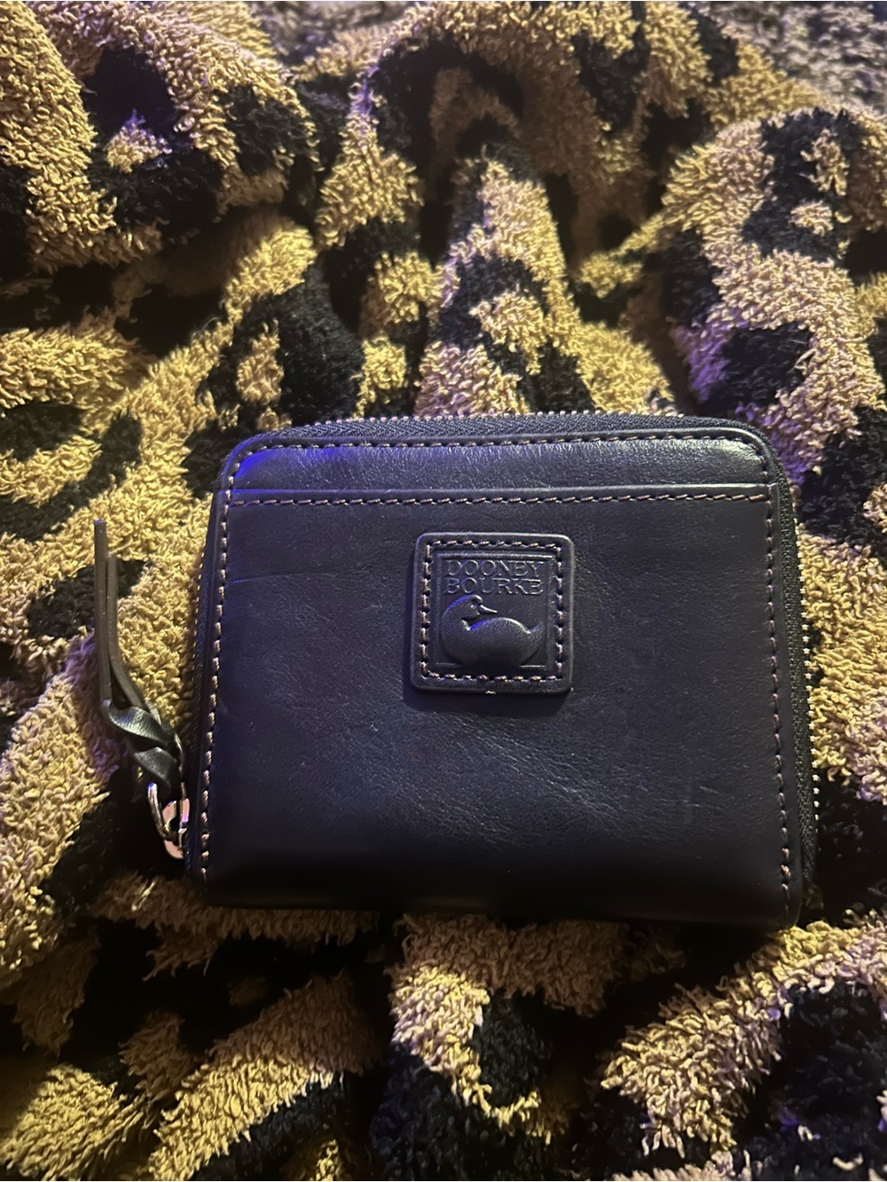 Dooney & Bourke Black Small Florentine Black Leather Zip Wallet with Logo Patch